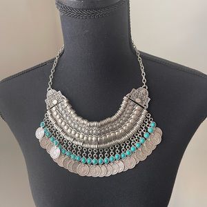 Ottoman coin necklace/silver plated large coin necklace/traditional Turkish